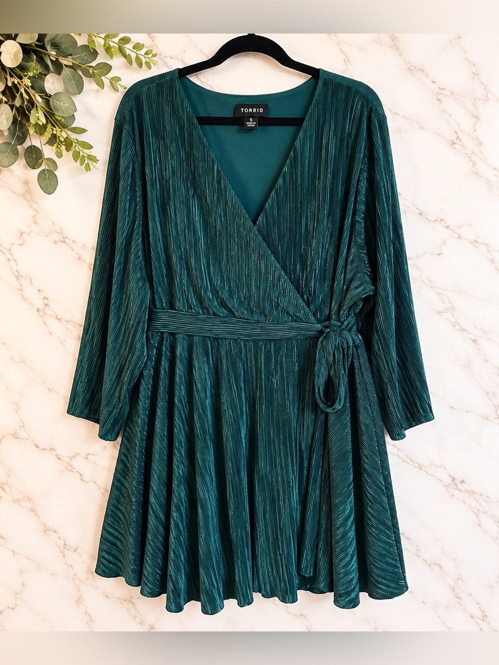 Torrid Teal Metallic Pleated Wrap Dress Size 5 5X